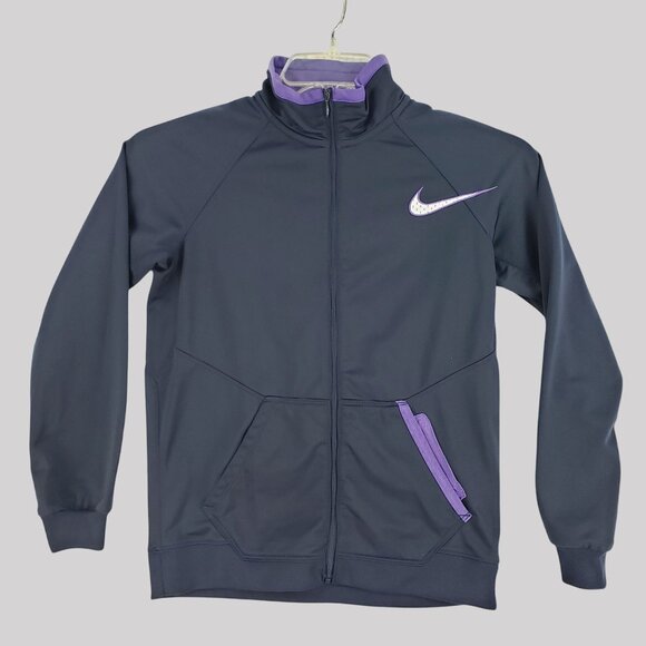 Nike Full-Zip Track Jacket Purple Accents Dri-Fit Unisex Youth L - Picture 1 of 7